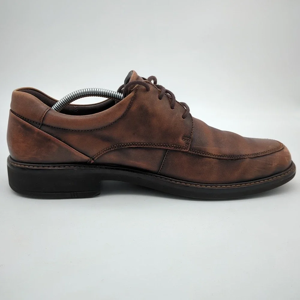 Ecco Holton Apron Toe Dress Shoes Mens 10 Brown Leather Oxford Lace Up EU 44